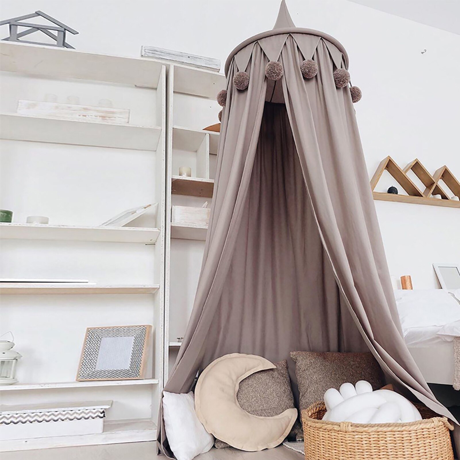 Nordic Thick Lace Pompom Baby Mosquito Net Bed Valance Cotton Children Hanging Tent Bed Canopy Home Bedroom Decoration