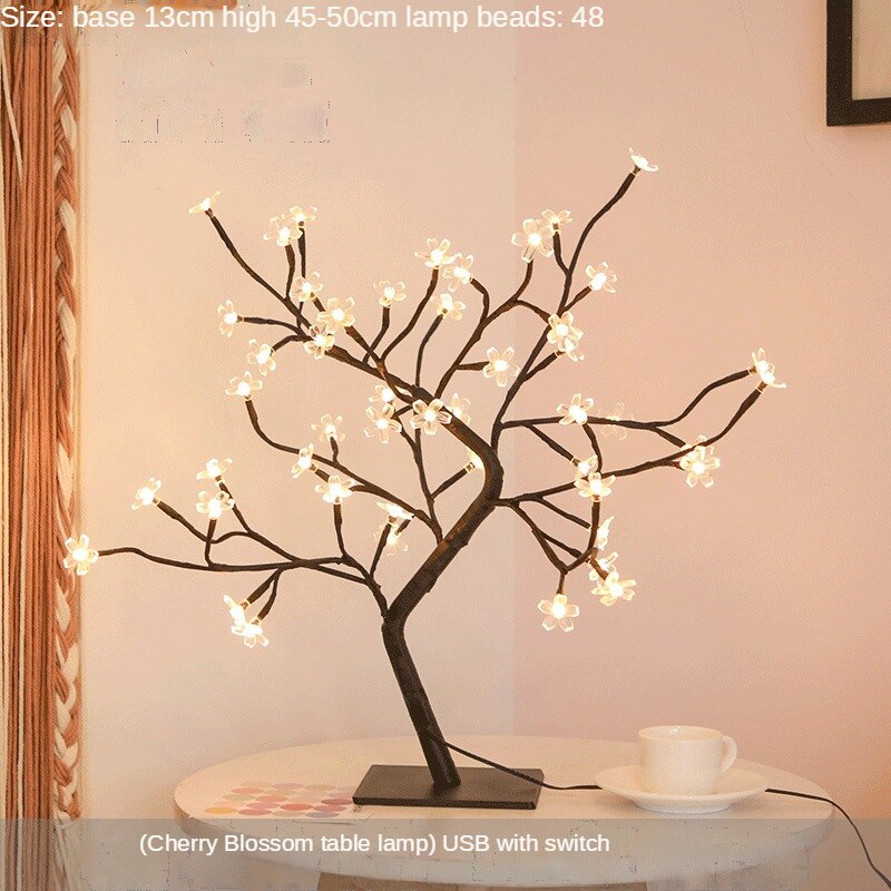 LED USB Tree Light Table Lamp Curtins Fixture Livingroom Room Decor Aesthetic Garland Home Ornaments Decorations Fairy: 48LED