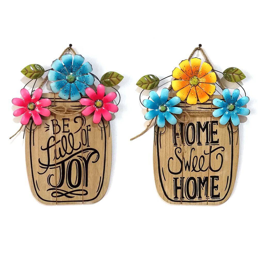 Sig de artesanía de madera para el hogar, cesta de flores de jardín de primavera, tablero colgante de Metal, cesta de Pascua y placa de hierro, decoración de Pascua