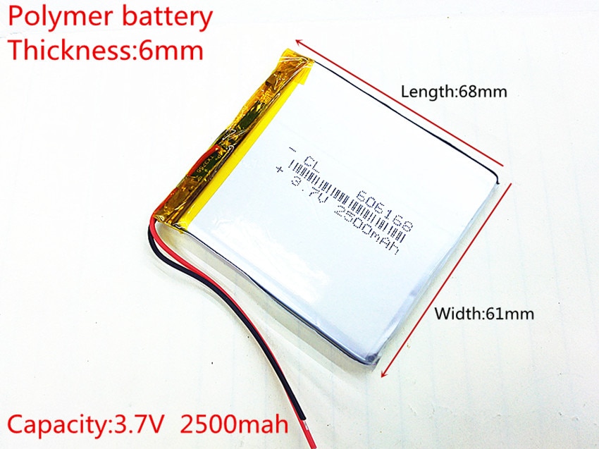 3,7 V 2500 mAh 606168 Lithium-Polymer Li-Po li ionen Akku zellen Für Mp3 MP4 MP5 GPS PSP Handy, Mobiltelefon bluetooth