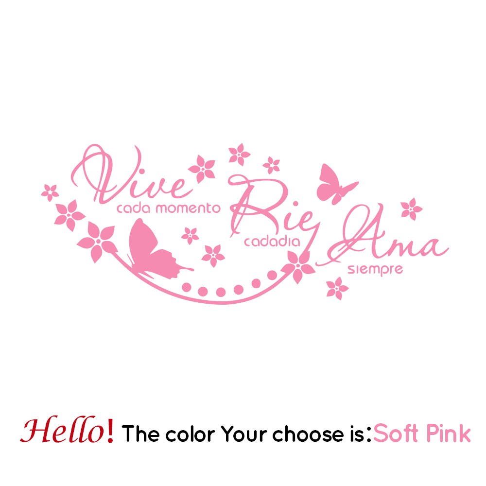 espagnol vinyle autocollant Mural dire Vive Cada Momento Rie Cada Dia Ama Siempre autocollants Mural salon décoration: Soft Pink