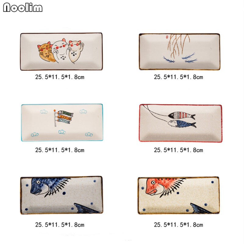 NOOLIM Japanischen Stil Keramik Platte Sushi Platte Kreative Persönlichkeit Rechteckigen Hand Gemalt Katze Platte Haushalt Geschirr