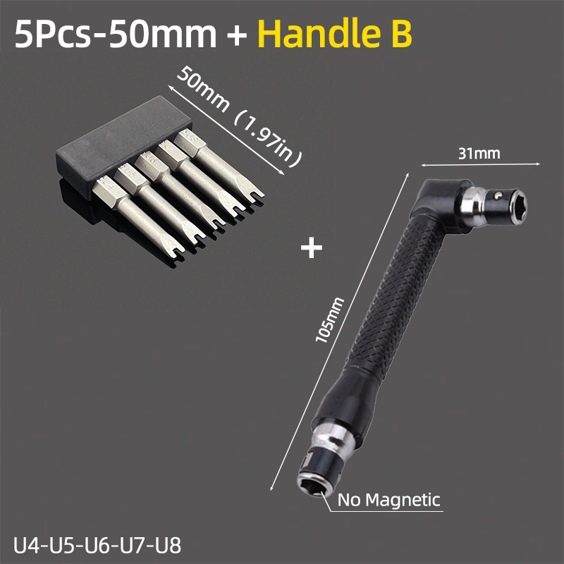 Magnetisk u-formad skruvmejselbitssats 1/4 " insex  s2 stål 50mm u4 u5 u6 u7 u8 u- typ skruvmejselbits spärrnyckel handverktyg: Rosa