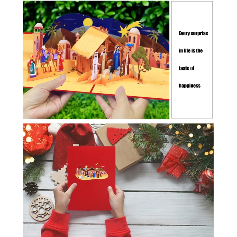 Håndlavet 3d julekort med husmotiv til familiesammenkomst unikt lykønskningskort  a0kc