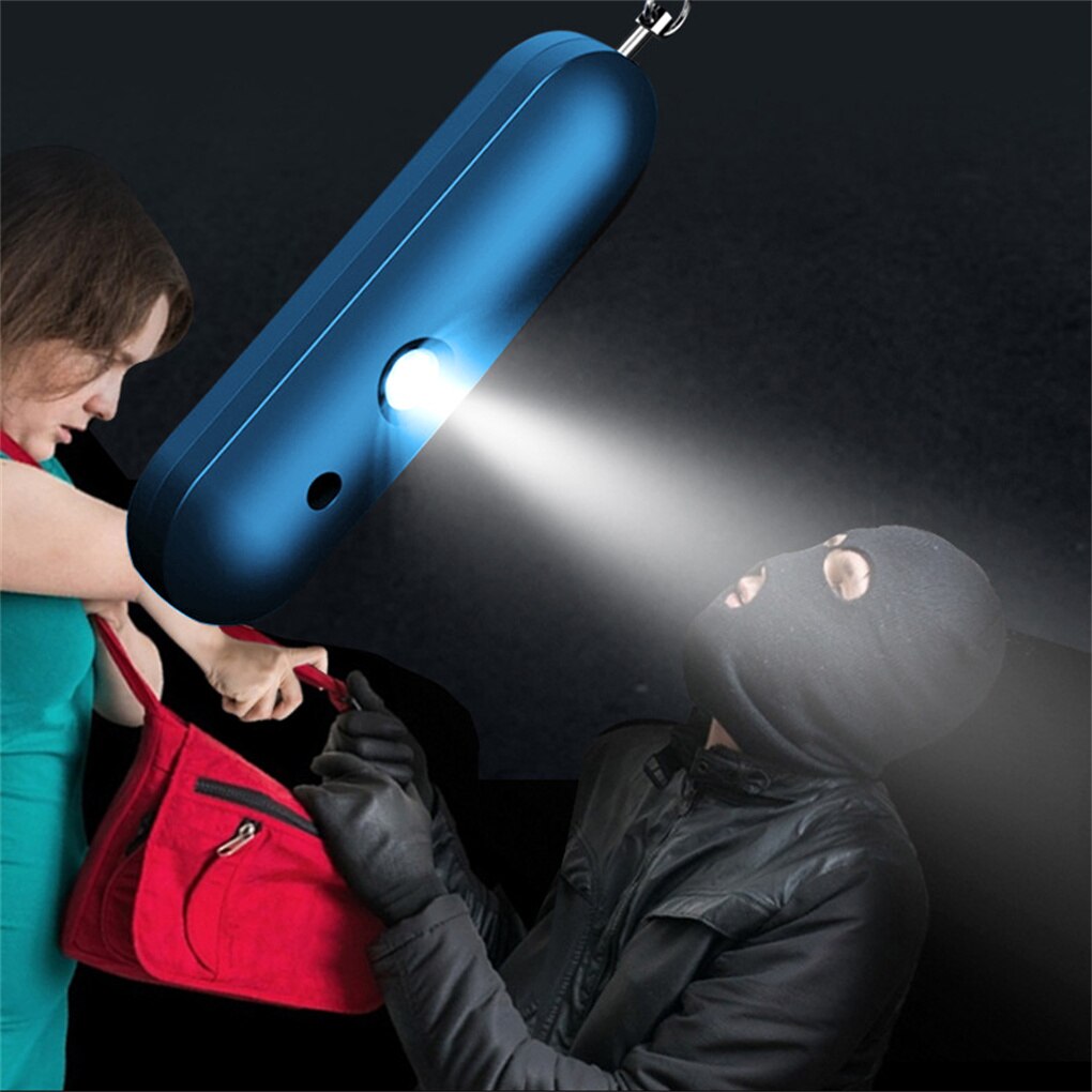 Safety Alarm Pocket LED Flashlight Emergency Alert Button Outdoor Protection Device Night Security Noise Maker Blue