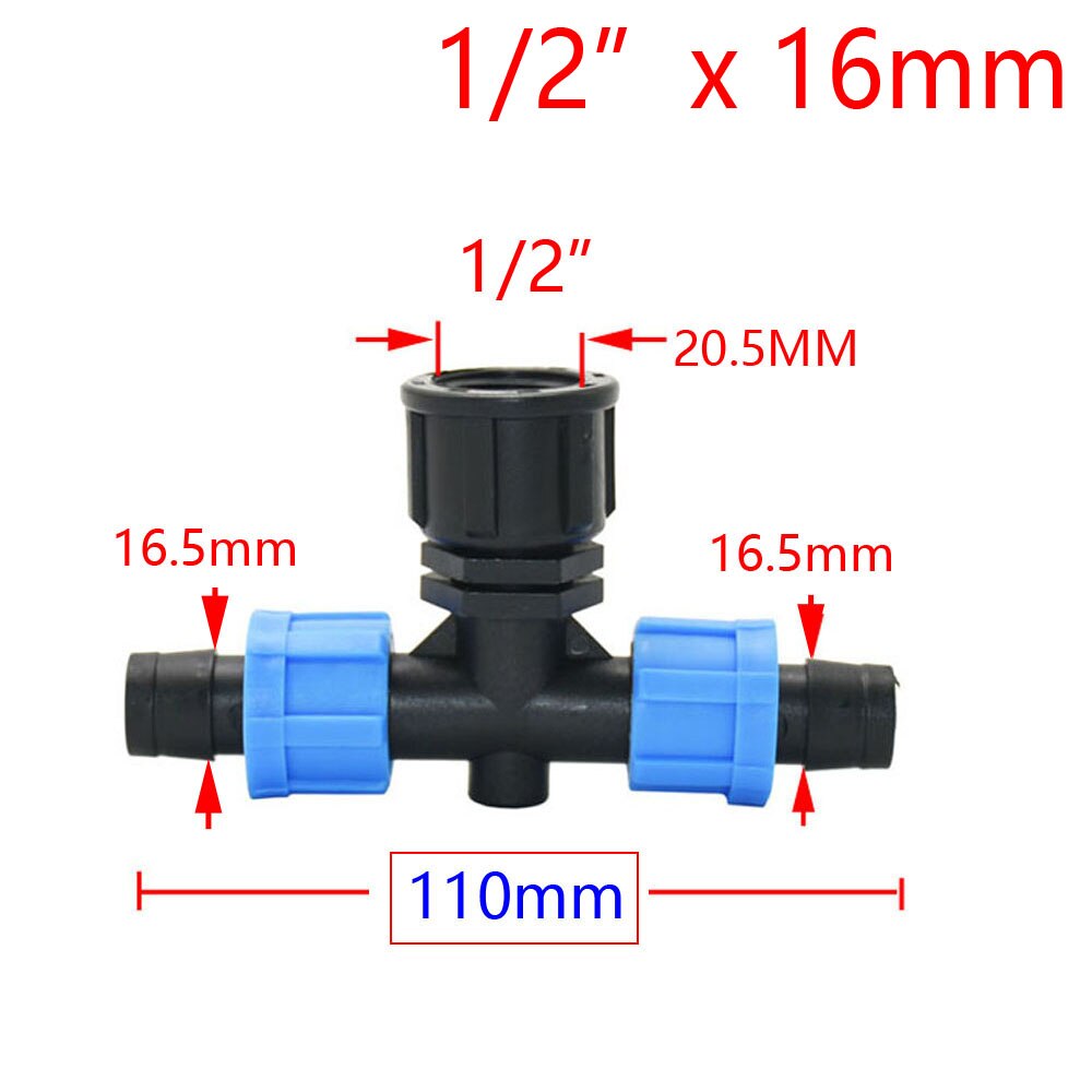 1pc 16mm 5/8'' Irrigation Drip Tape Connectors Tee Garden Tap Threaded Lock Hose Splitter 1/2 3/4 Thread 2/3-Way Tube Joints: E