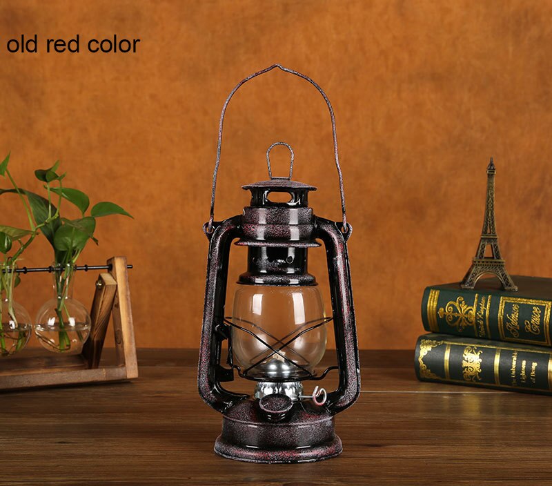 25cm rétro classique kérosène lampe Camping lumière Portable Bronze couleur huile lampe Vintage Photo accessoires en plein air Camping lumières: old red color