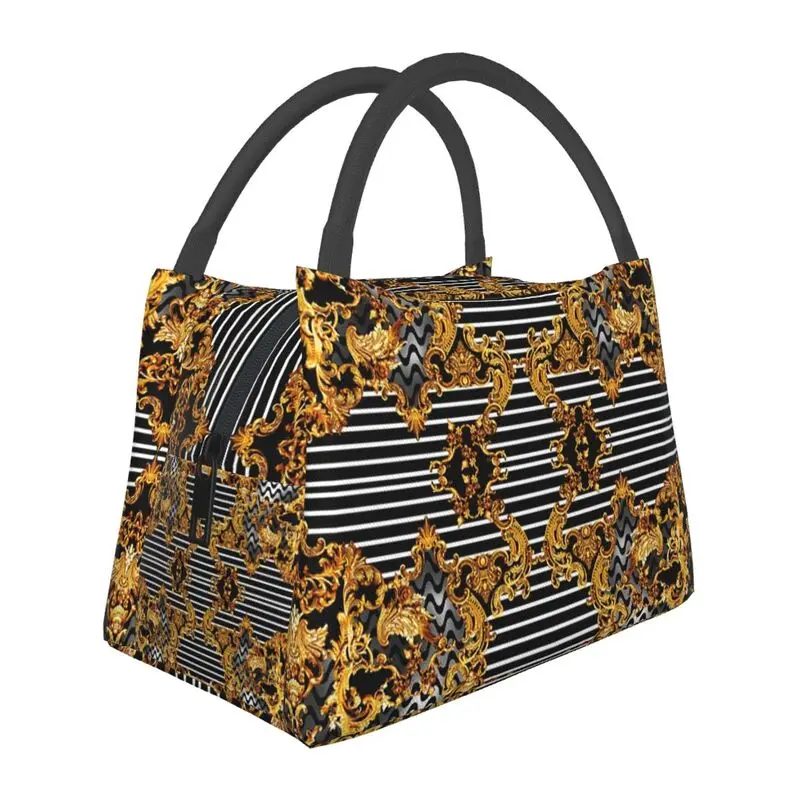 Queen Of Absolutely Everything Gold Baroque Insulated Lunch Bags for School Office Leakproof Cooler Thermal Bento Box Women: Ivory