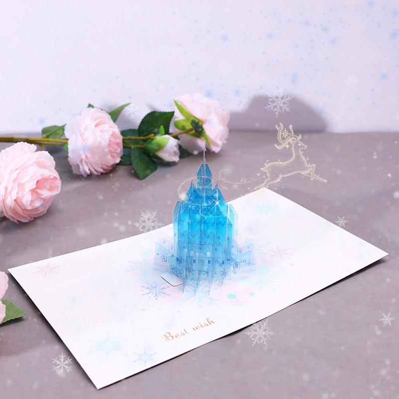 3d håndlagde utskjæringetone himmelblå isslott velsignelse hilsen bursdag barnefest postkort invitasjonskort  s8 v 6
