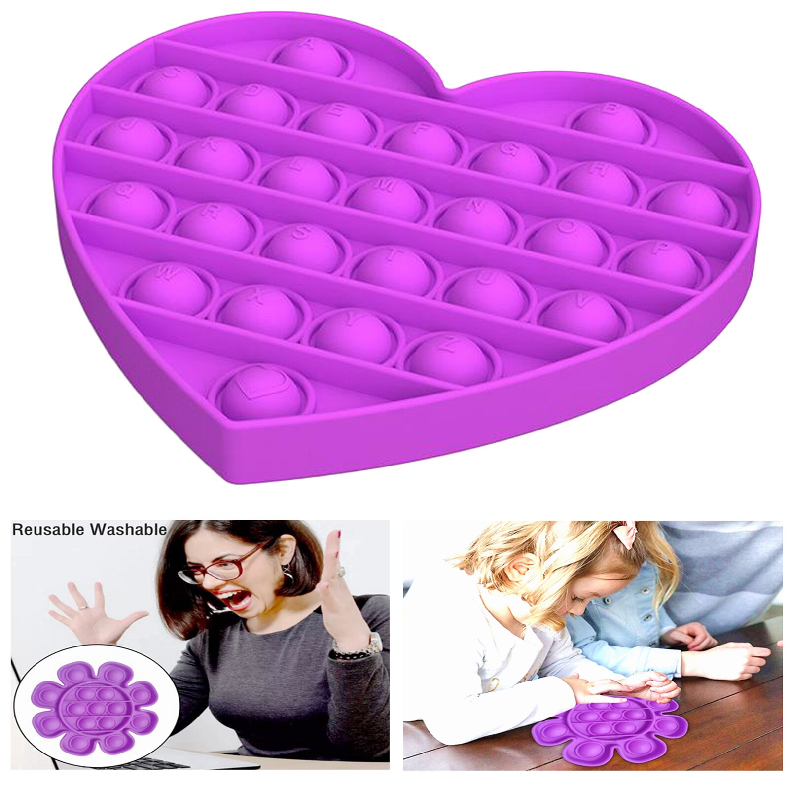 Push Bubble Fidget Sensory Toy Stress Reliever Fidget Toy Game Simple Fidgets Stress Toys Sensory Brain Office Supplie Classroom: Heart Purple