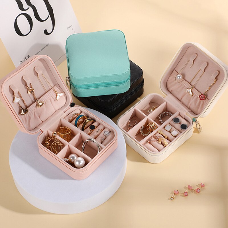 Mini Schmuck Aufbewahrung sbox tragbare Home Travel Ohrringe Halskette Aufbewahrung koffer für Frauen Ring Organizer Pu Leder Vitrine
