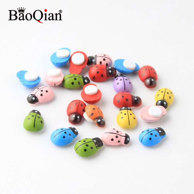 100 st väggdekor trä påskdekoration trä nyckelpiga pärlor för pyssel hantverk heminredning scrapbooking tillbehör 9*13mm