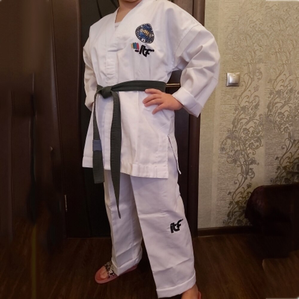 Traditionele Itf Student Uniform Witte Taekwondo Uniform Kid Adult Taekwondo Pak Dobok Kleren Lange Mouw Fitness Training