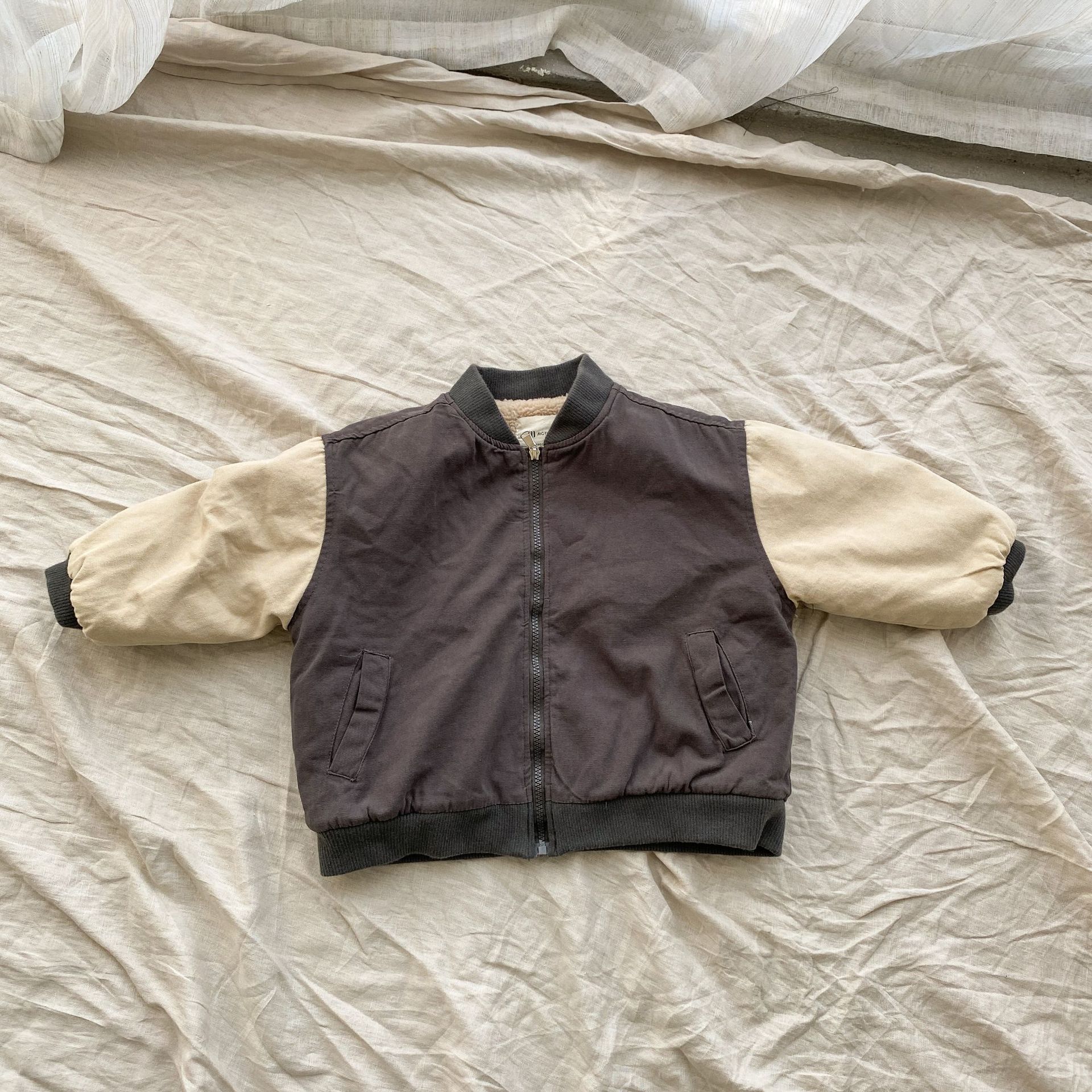 Bovenkleding Jas Jas O-hals Kraag Rits Solid Regelmatige Katoen Mode Eenvoudige Leuke Comfortabele Warme Winter Herfst Unisex: Beige / 18m