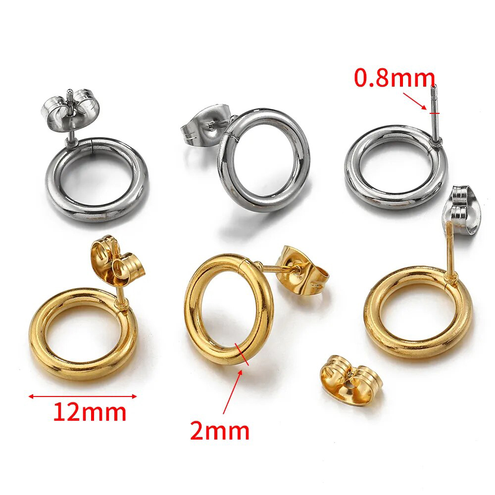 10 pezzi di orecchini a bottone in acciaio inossidabile con superficie liscia, base per orecchini pendenti con foro per ciondolo, creazione di gioielli fai da te, accessori