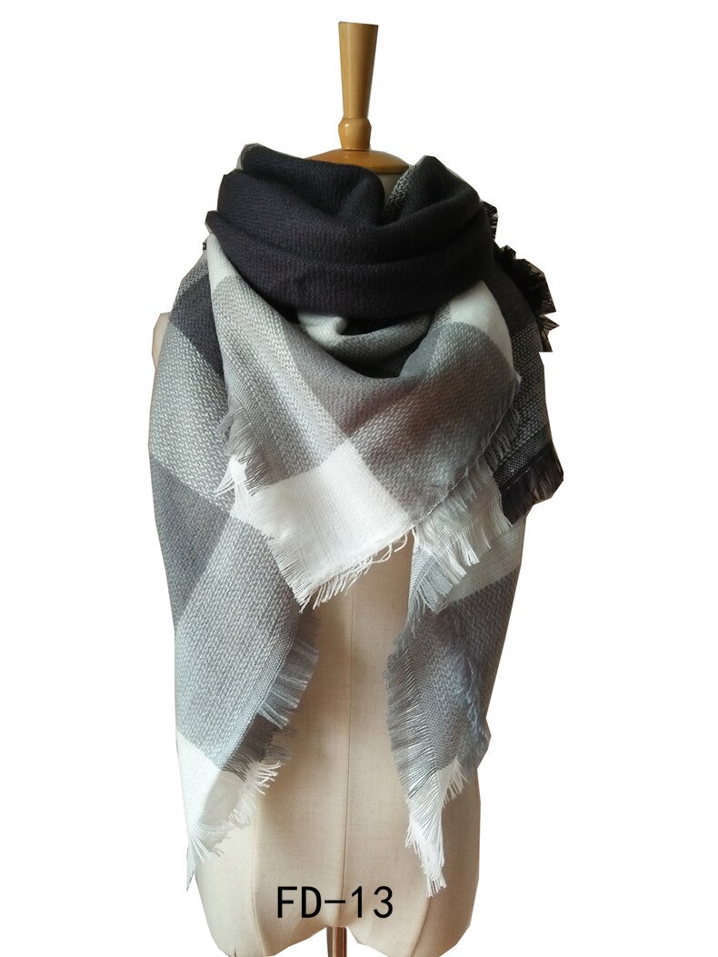 knitted spring winter women triangle scarf plaid warm cashmere scarves shawls luxury brand neck bandana pashmina lady wrap: color 9