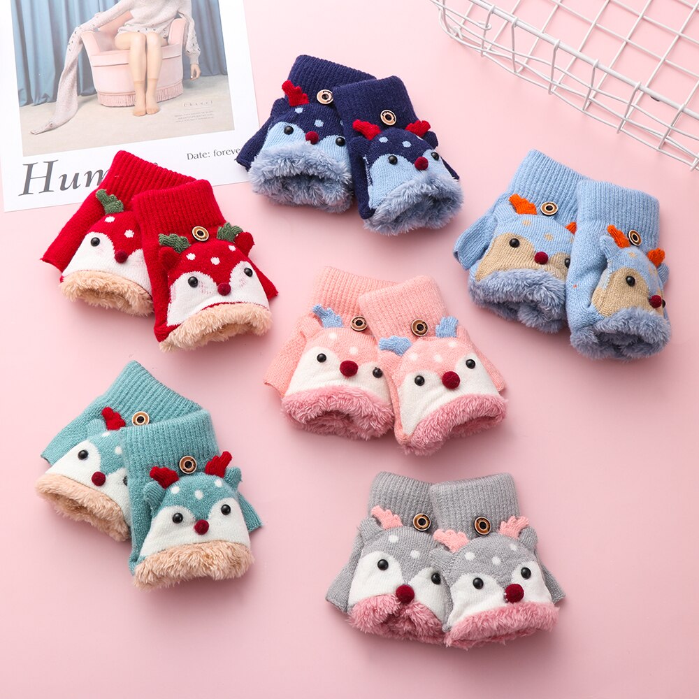 1 par de guantes de bebé de dibujos animados alce niños tapa de punto mitones, guantes invierno, guantes invierno para 3-7 años
