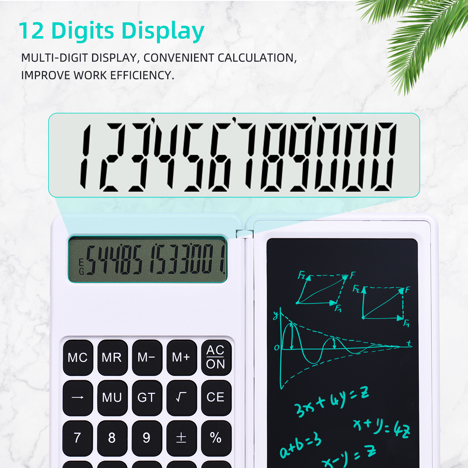 6 Inch LCD Writing Tablet Foldable Calculator Digital Drawing Pad 12 Digits Display with Stylus Pen Erase Button for School