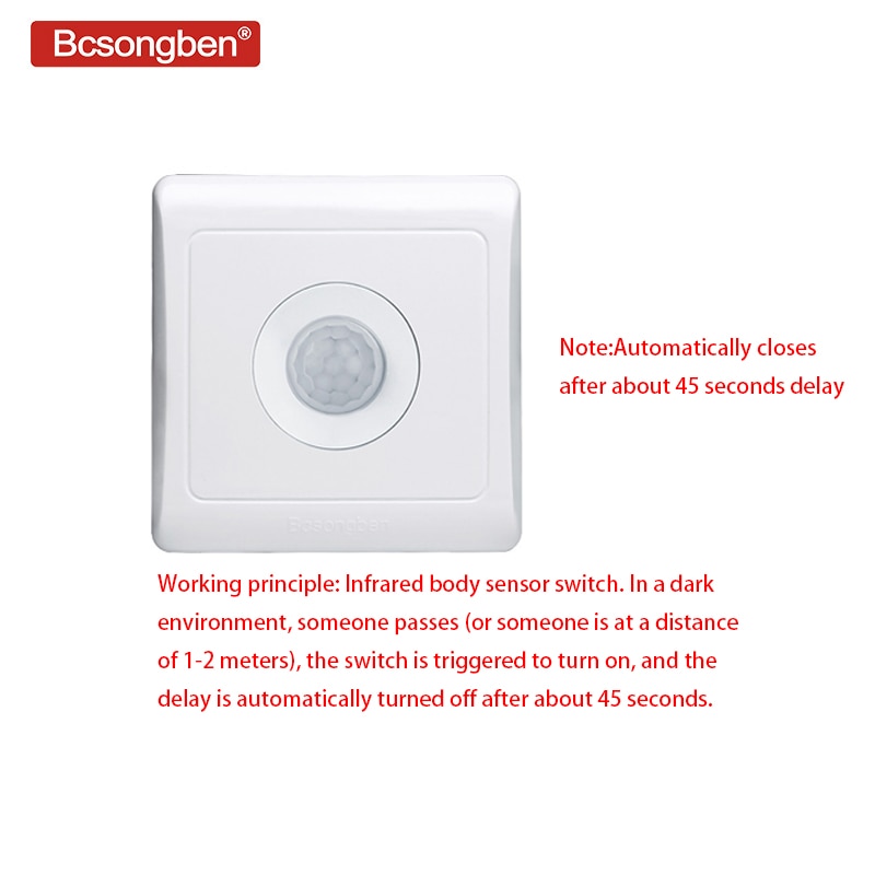 Bcsongben Arrivals 220v 86 wall smart home led Infrared control energy-saving delay Lights Lamps motion sensor light switch