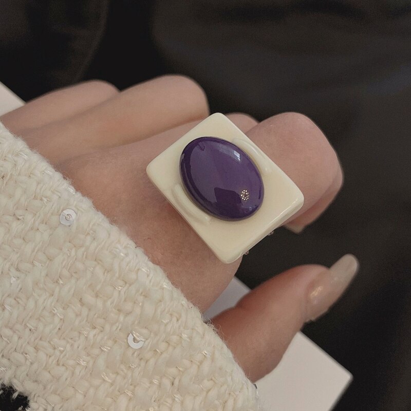 Huanzhi retro firkantet maling ring slik farve zirkon rhinestone uregelmæssig emalje glasur ring til kvinder piger smykker: J