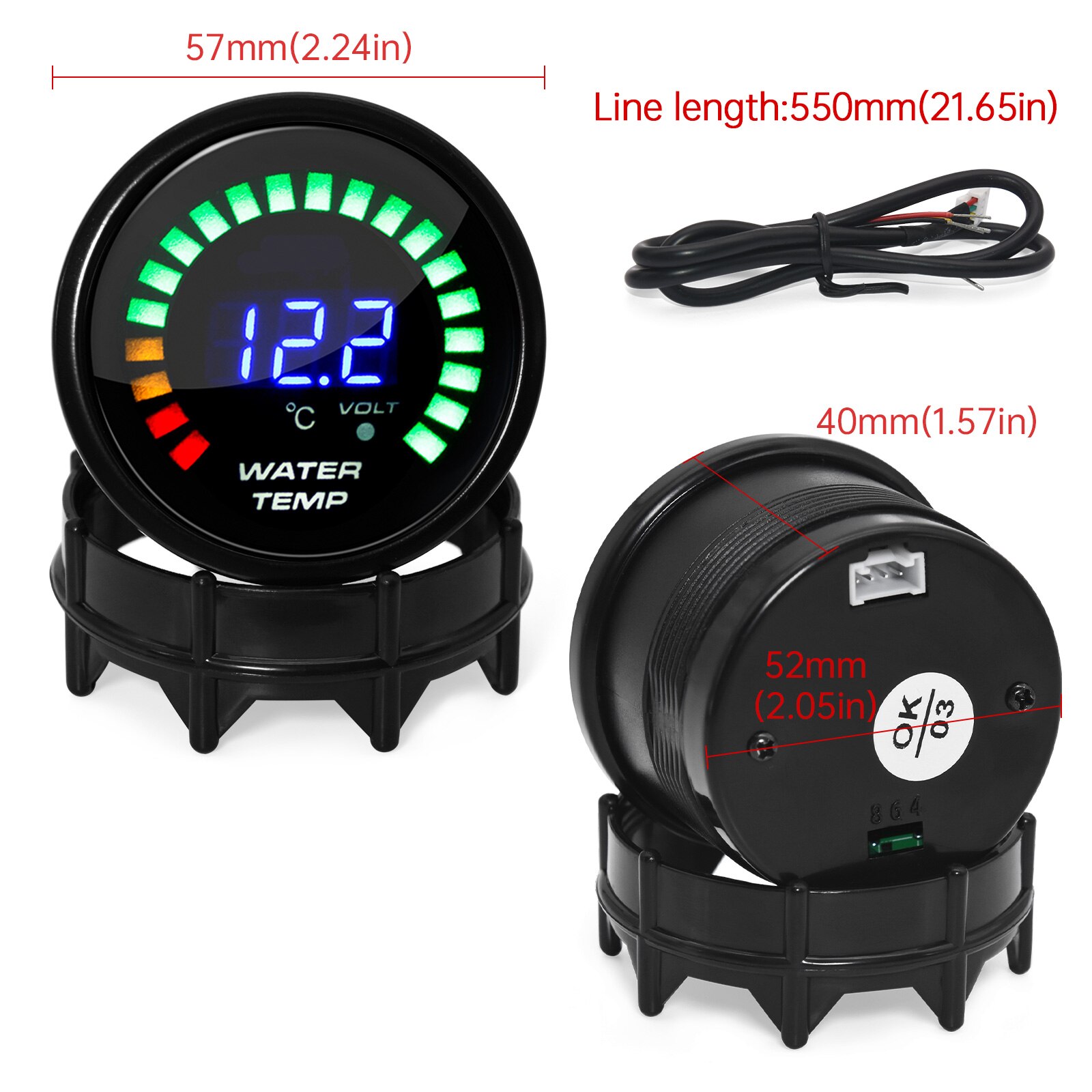 52 MM Wassertemperaturmesser 20 LED Digital Anzeige Schub Messgerät Öldruck Öltemperatur Voltmeter AFR EGT Tachometer Auto Messgerät