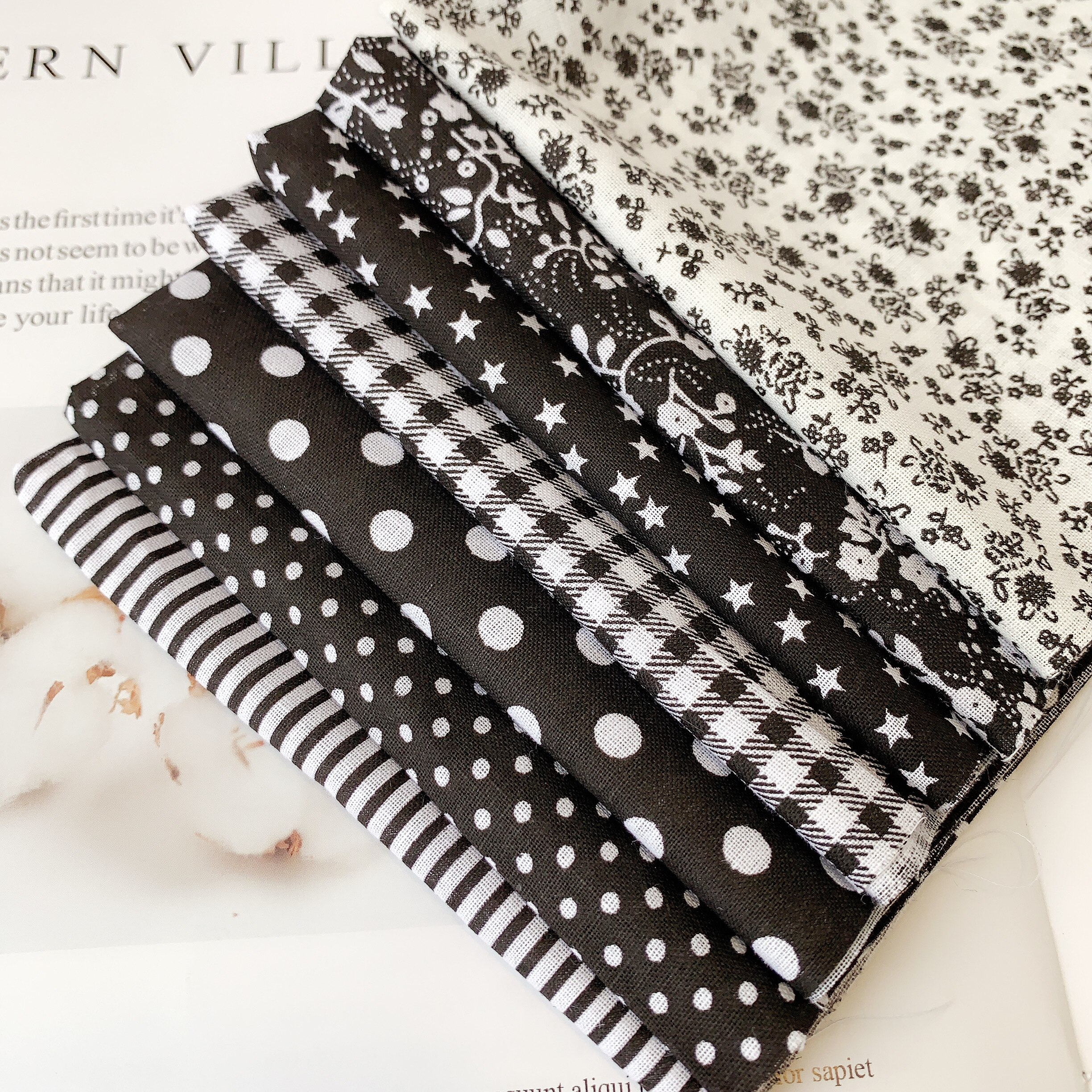 7 pièces 50cm X48cm plaine mince Patchwork coton tissu série florale bleu charme quarts paquet couture