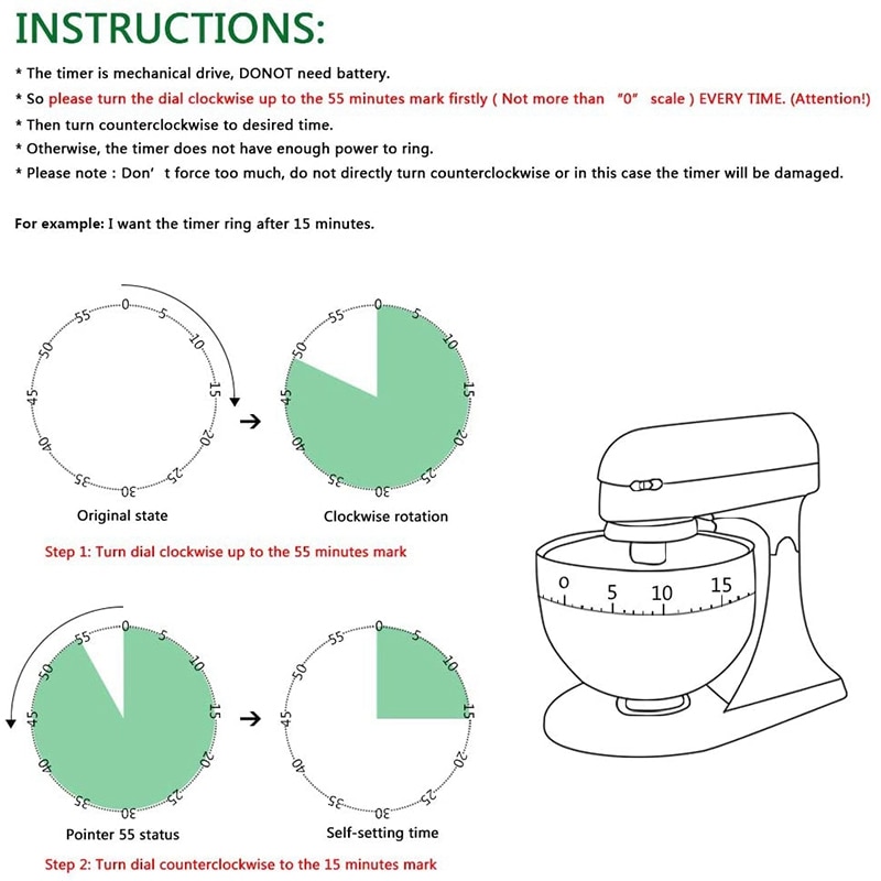 Kitchen Timer Cooking Timer Reminds 60 Minutes Mechanical Countdown Clock Time Management