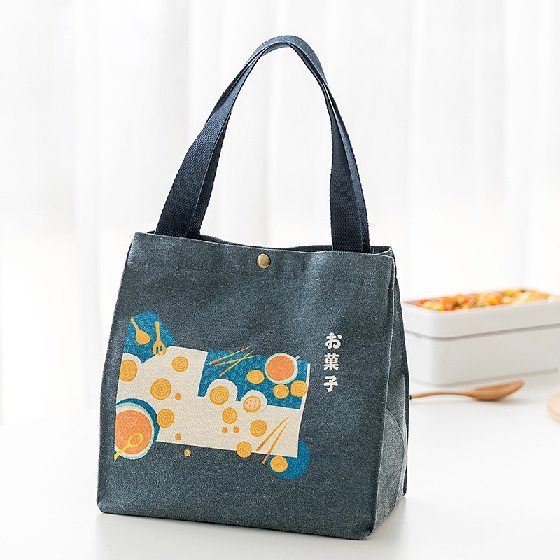 Japanse Lunch Tas Handig Draagbare Canvas Tas Grote Capaciteit Verdikte Thermische Isolatie Lunchbox Tas: Square-Navy