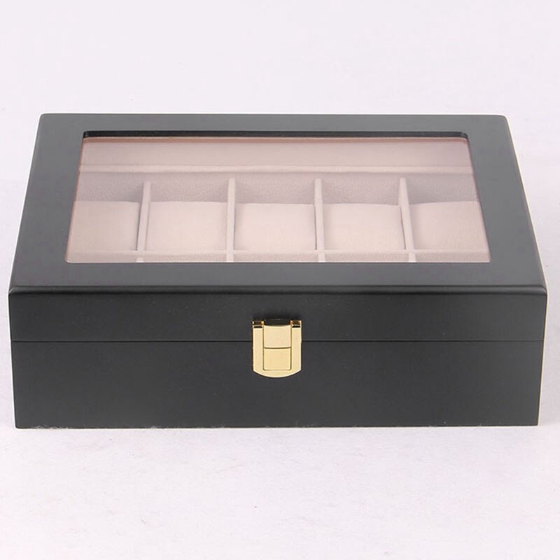 Beige Voering Houten Horloge Vitrine, Glas Overgoten Houten Horloge Vitrine Horloge Organizerr, Sieraden Opslag