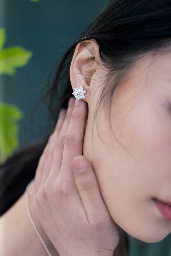 925 sterling sølv lotus blomst øreringe til piger sterlingsølv-smykker
