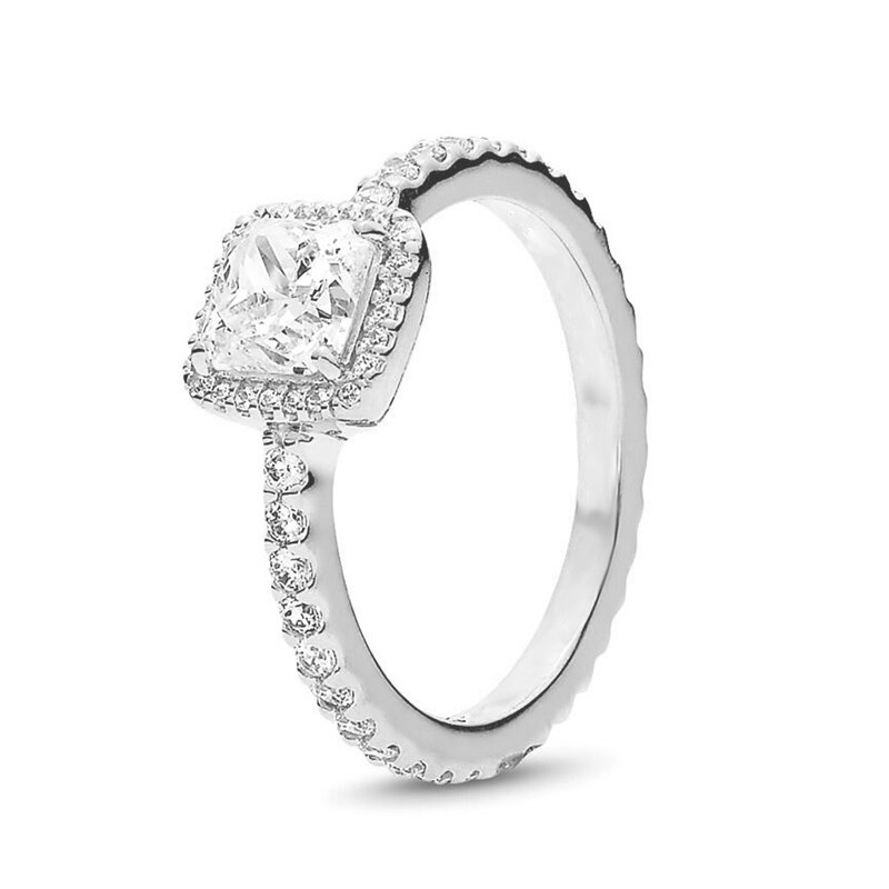 Rose Gold Color Ring Sparkling Bow Knot Stackable Fine Ring Micro Pave Clear CZ for Women Wife Couple Jewelry: 7 / Square-Silver Color