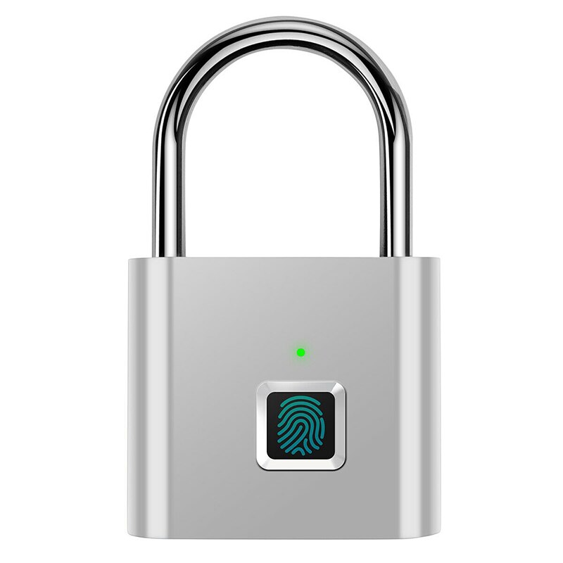 Mini Keyless Usb Opladen Kast Lade Slot Vingerafdruk Smart Hangslot Voor Deur Footprint Hangslot Locker Doos: Silver