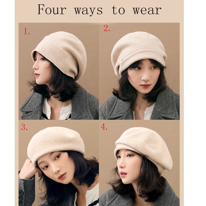 Nowy 100% kaszmir czapka czapka bez daszka kobiety jesienno-zimowa zwykły miękka ciepła wełna ochrona słuchu czapka damska japońska dzianinowa czapka z czaszkami