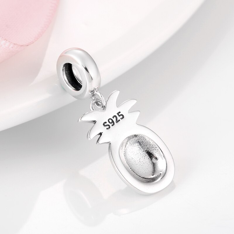 Sommer stil 925 Silber Ananas Gelb und grün Emaille Charme Perlen passen Original Armbinde feine für Frauen DIY Schmuck Machen