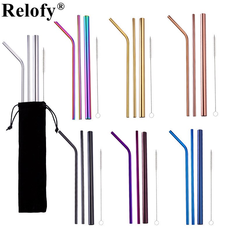 4pcs Stainless Steel Straws Eco-friendly Straw Reusable Drinking Straws with Clean Brush Coffee Milk Tea Straw Bar Home Tools