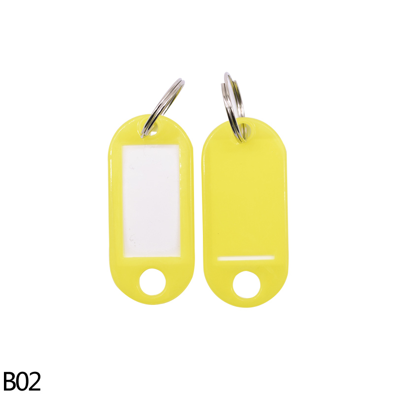 50 stk/parti nøgle id etiket tags plast nøglering nøgle tags id etiket brugerdefineret split ring bagage bagage tags nøglering nøglering nøglekort: B02 gule