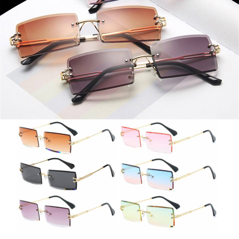 Randloze Zonnebril Voor Vrouwen Trendy Kleine Rechthoek Zonnebril UV400 Shades Voor Mannen En Vrouwen Brillen Voor Outdoor Reizen