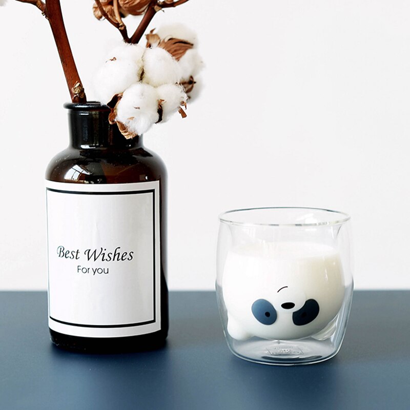 Precioso Panda Taza de cristal de doble pared 250ml oso taza de vidrio jugo vidrio resistente al calor taza de vidrio
