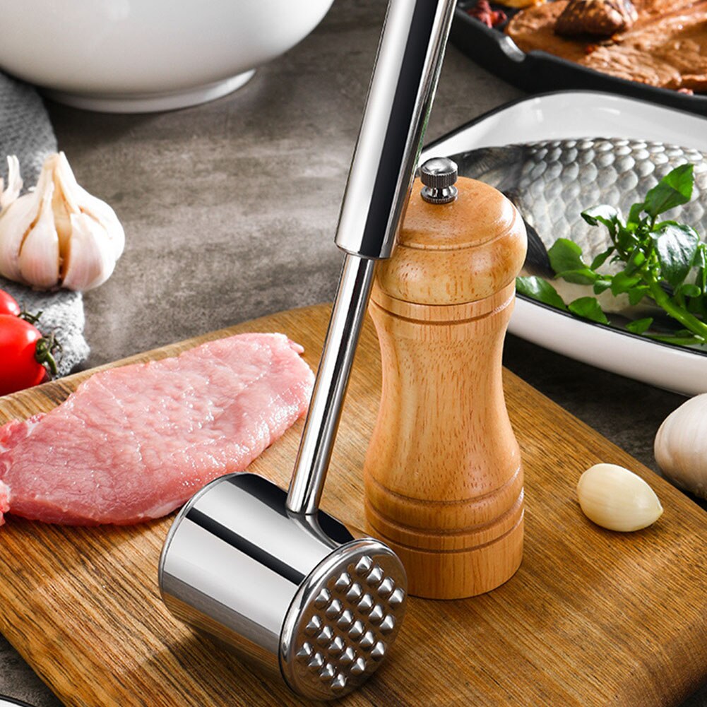 Mazo para carne libras de plata de acero inoxidable cocina ablandador de barbacoa lavavajillas carne Hangable a prueba de herrumbre de doble lado