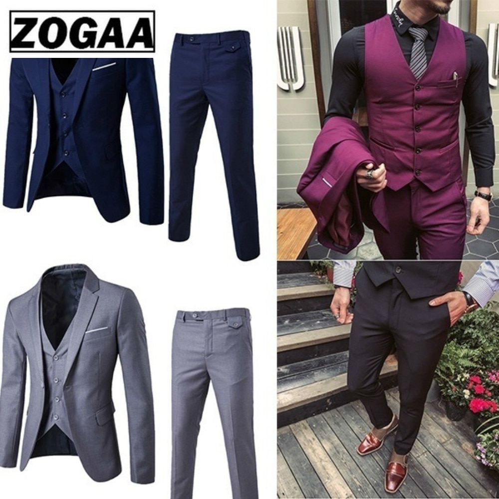Zogaa menn dress dresser 5xl 4xl business slim fit bryllup brudgommen dresser ren farge 3 stk dresser plus size menn fritid dresser