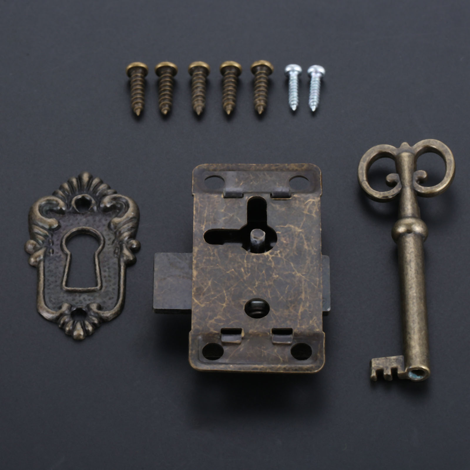 Dreld antik jern dørlås skuffe smykker træ kabinet garderobe skab dørlås + nøgle møbler hardware sølv / sort: B