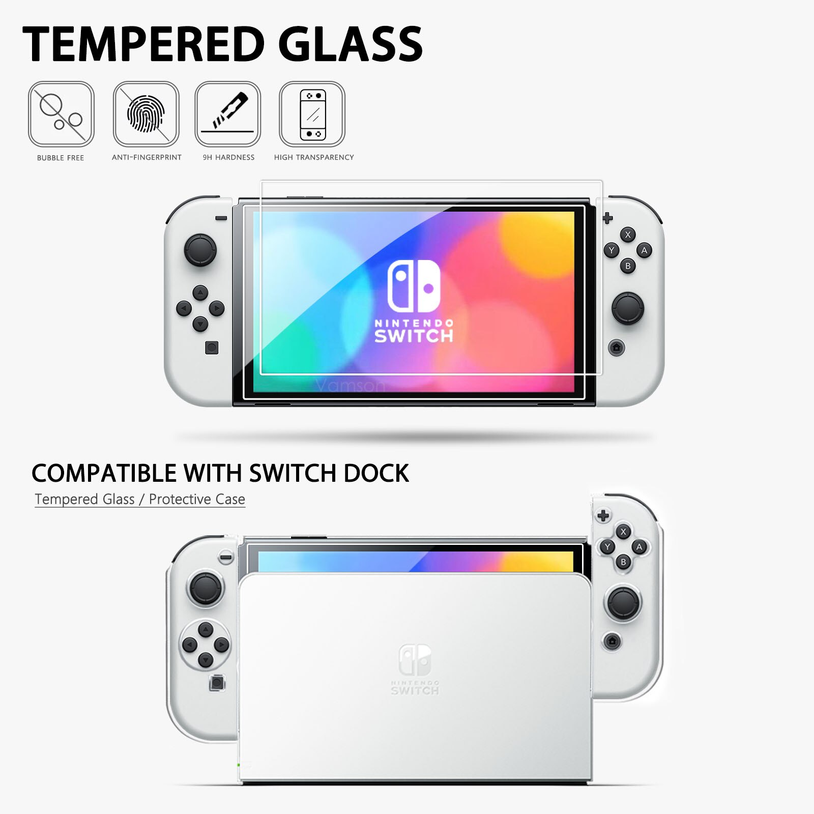 Vamson Voor Nintendo Switch Oled Met Clear Cover Case Screen Protector Cover Voor Schakelaar Oled Opslag Draagtas Accessoires Kit