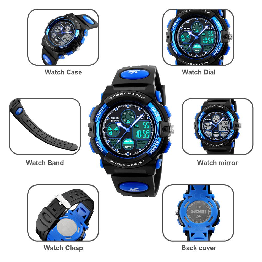 Skmei Dual Display Kinderen Horloge Led Digitale Horloge Pu Sport Shockproof 50M Waterdicht Alarm Sport Jongens Meisjes Kids klokken