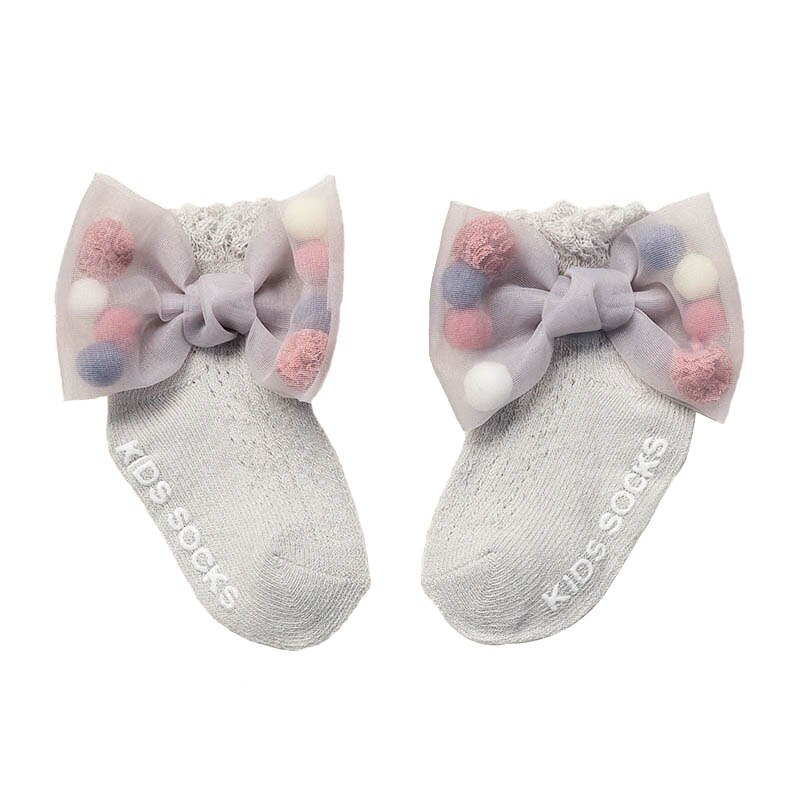 Summer Newborn Socks Bow Pompom Non-slip Baby Girl Socks Cute Lace Pearl Infant Ankle Born Socks recien nacido: style 4