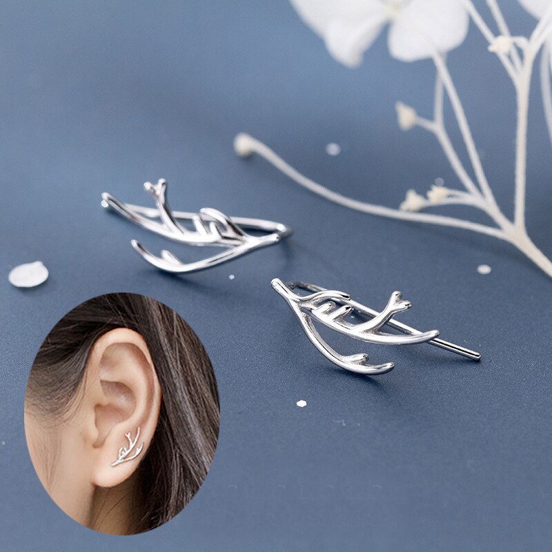Ægte 925 sterlingsølv wave ear climber øreringe simple crawler øreringe smykke klips på øreringe til kvinder piger: Elgevir