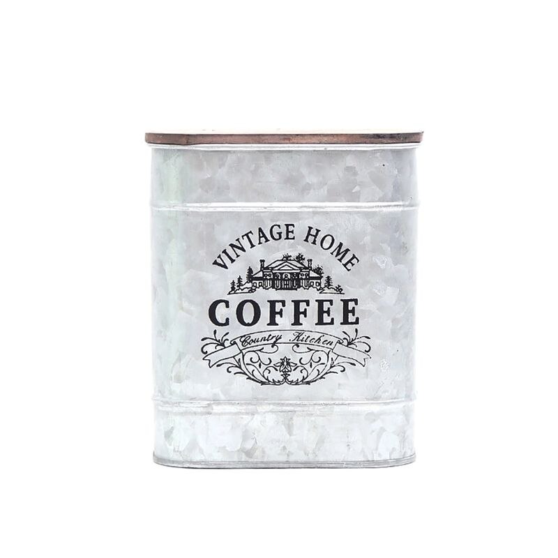 Caja de Metal Vintage para chucherías y dulces cajas de lata para almacenar con tapa de madera latas de café té condimento de joyería: Coffice