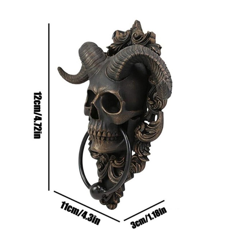 Poignée de porte en forme de tête de mort, rétro Antique, décoration murale, résine artisanale: S