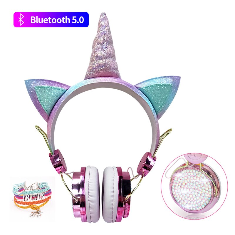 Écouteurs licorne sans fil Bluetooth 5.0, casque avec microphone, pour téléphone portable, tablette PC MP3