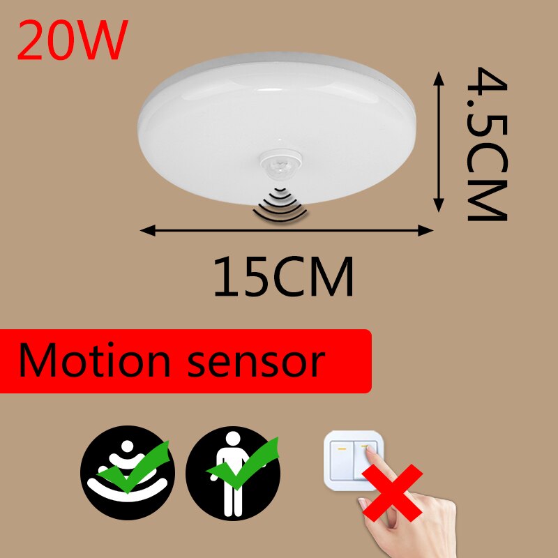 Moderne led plafondlampen met pir-bewegingssensor, 12/18w nachtlampjes voor entree, balkon, gang, led-lampen: 20w bewegingssensoren