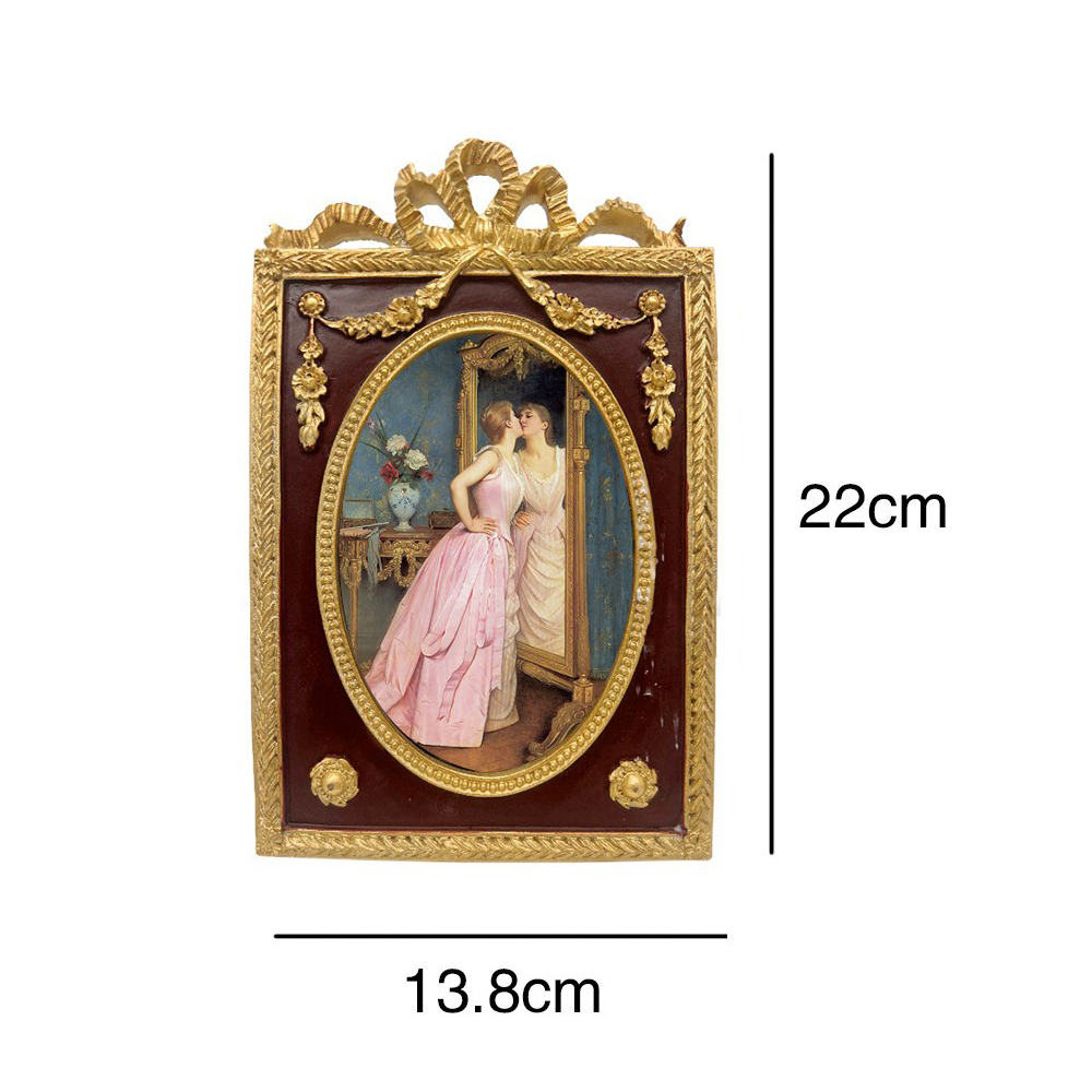 Marco de fotos Retro, marco de fotos rojo de resina en relieve dorado europeo, decoración de pared para el hogar, pintura artística ligera, caballete de lujo: Blanco